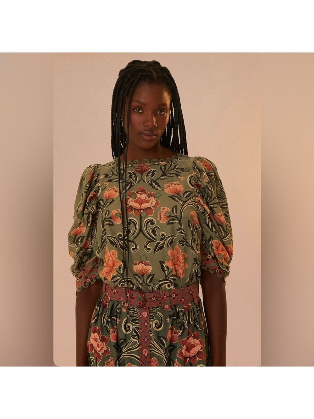 Farm Rio Arabesque Floral Green Blouse